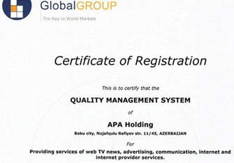 “APA Holding” “İSO 9001:2008” beynəlxalq standartı üzrə sertifikata layiq görülüb