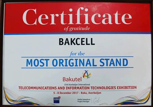 Bakcell şirkətinin stendi “BakuTel-2017” sərgisinin ən orijinal stendi seçildi