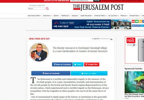 “Jerusalem Post”: Azərbaycanın Qaradağlı kəndində törədilmiş qanlı qırğın müasir erməni terrorizminə əsl sübutdur