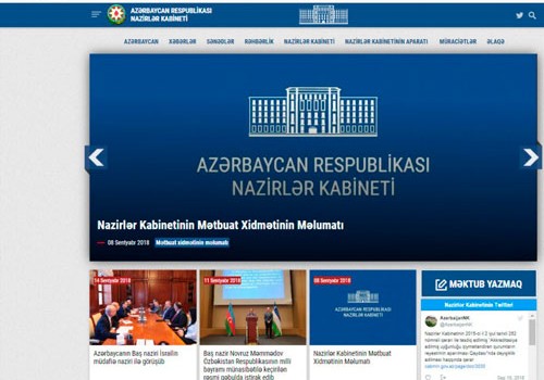 Nazirlər Kabinetinin rəsmi internet saytı yeni tərtibatda fəaliyyətə başlayıb