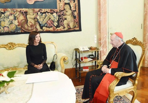 Birinci vitse-prezident Mehriban Əliyeva Müqəddəs Taxt-Tacın dövlət katibi kardinal Pietro Parolin ilə görüşüb