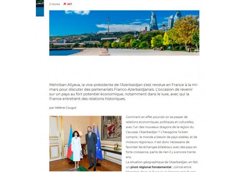 “Luxus-Plus” portalı Birinci vitse-prezident Mehriban Əliyevanın Fransaya səfərindən yazıb