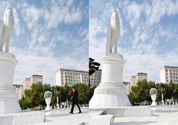 Prezident İlham Əliyev Sumqayıtda ulu öndər Heydər Əliyevin abidəsini ziyarət edib