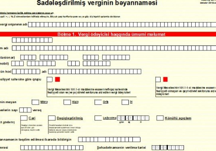 Sadələşdirilmiş vergi bəyannaməsi vaxtında təqdim olunmalıdır