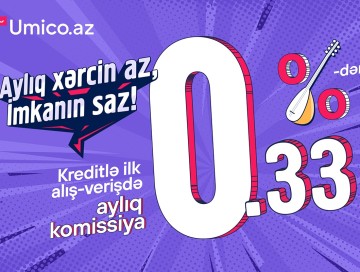 Umico.az-da ilk alış-verişinizi kreditlə aylıq cəmi 0.33%-dən başlayan komissiya ilə edin!